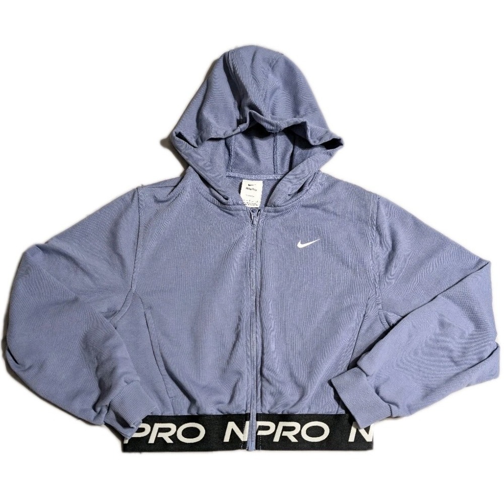 Nike Pro‎ Dri Fit Cropped Hoodie Womens Large Purple Full Zip Athletic